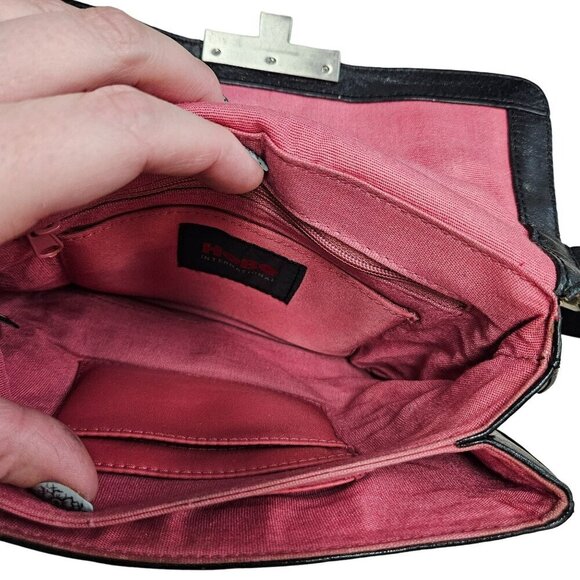 Hobo Y2k RARE 2000s 90s Vintage Black Leather Handbag Shoulder Bag Clasp Boho - Picture 6 of 13